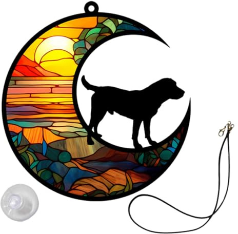 DEARMAMY Dog Memorial Plaque Hanging Ornament Dog on Moon Acrylic Pet Commemorative Sign Home Wall Window Decoration for Loss Tribute