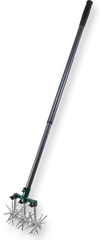 Coopers of Stortford - Long Handled Rotary Cultivator Gardening Rotary Tiller 48 Powerful Offset Blades Reseeding Grass or Soil Mixing L145cm x W20cm
