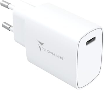 TECHMADE - Caricatore USB C 20W | Ricarica Rapida per iPhone 15/14/13/12/11 | Compatibile con Samsung, Huawei, Xiaomi | Protezione Sovratensione | Adattatore Universale