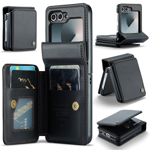 Kowauri for Samsung Galaxy Z Flip 7 FE/Galaxy Z Flip 6 Case with Card Holder, Wallet Case with RFID Blocking Card Slot Magnetic Closure Shockproof Protective Phone Cover for Women Men - Black