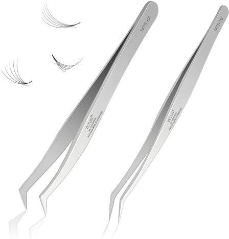 LZM Professionell precisionspincett för ögonfransar, 2 st ögonfransförlängningsklämmor, multifunktionell böjd pincett i stål, nagelkonst, smyckestillverkning
