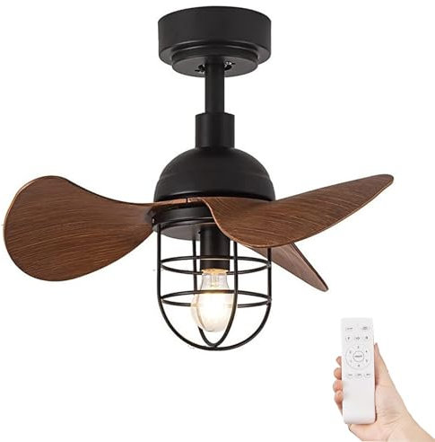 HUGDSB Ventilatore retrò piccolo con luce Ventilatori da soffitto vintage Telecomando Motore DC Ventilatori reversibili Lampada for soggiorno Cucina Veranda