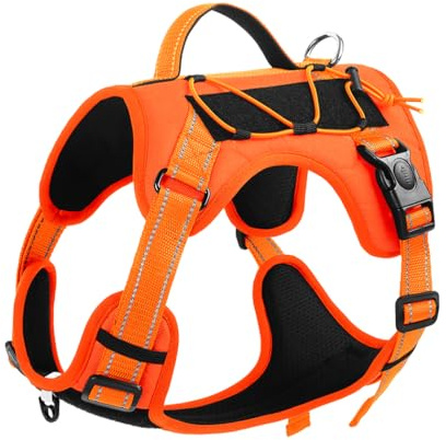 Hundegeschirr mit Griff, Taktische Hundegeschirr Weste für große mittlere Hunde Kein Zug Verstellbare reflektierende Militär Hundeweste Geschirr zum Gehen,Wandern (Orange, Large)