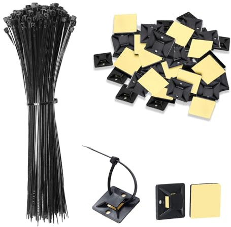 NCCHDZSW Klebesockel für Kabelbinder 300 Stück Schwarz Selbstklebend Kabelbinder Halter Klein Kabel Klebehalter Halterung Kabelbinderhalter für Kabelmanagement Hause und Büro