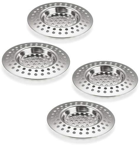 Stainless Steel Sink Drainer Plug Hole Cover, Bath Plug Hair Catcher, Shower Drain Protector Sink Strainer Drain Filter for Kitchen/Bathroom(Pack of 4, 7.7cm)