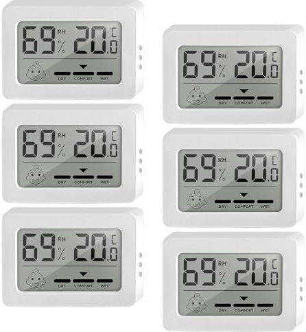 6 termometri digitali igrometro interno, mini termometro, igrometro e misuratore di umidità dell'aria, con indicatore di smiley, temperatura e igrometro per camera dei bambini, soggiorno, ufficio,
