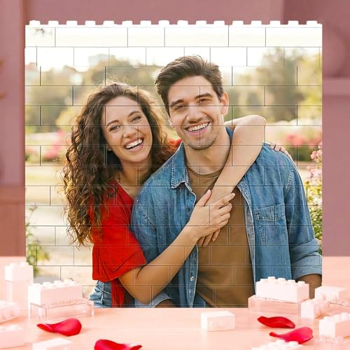 VEELU Personalised Photo Building Bricks Diy Gifts for Men Women Custom Picture Jigsaw Puzzle Blocks Anniversary Birthday Valentines Gifts for Him Her Boyfriend Girlfriend Couple Family