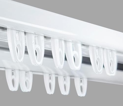 Double Curtain Rail Track Heavy Duty Aluminium & PVC Ceiling Set With Ceiling Hooks (40 Extra Glider Hooks (No Track Sale))