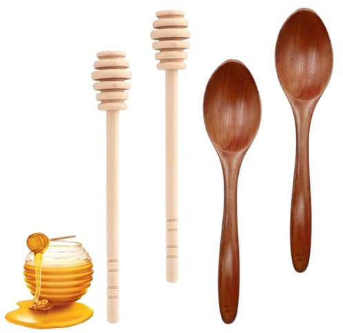 4 Pcs Honey Spoons Honey Stick Set, Handle Wooden Mixing Honey Spoon, Easy to Clean Natural Small Wooden Spoons for Stirring Honey Tea Coffee Jam, Wedding Party Favors Gift and Household Kitchens