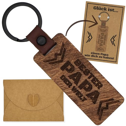 ZUKLA Geschenke für Papa Schlüsselanhänger aus Holz - Vatertagsgeschenk Set mit Umschlag - Papa Geschenk Geburtstag - Handmade