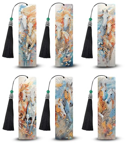Glamifyr 6 Stück Lesezeichen Diamond Painting Lesezeichen Pferd, Diamond Painting Pferde Kinder Pferd Geschenke 5D Diamond Painting Kinder Pferd Mädchen Jungen