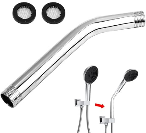 Bras d'extension de pommeau de douche incurvé vers l'avant G1/2, connecteur de tuyau universel en acier inoxydable pour pommeau de douche à main ou tuyau, finition chromée avec rondelles et écrans