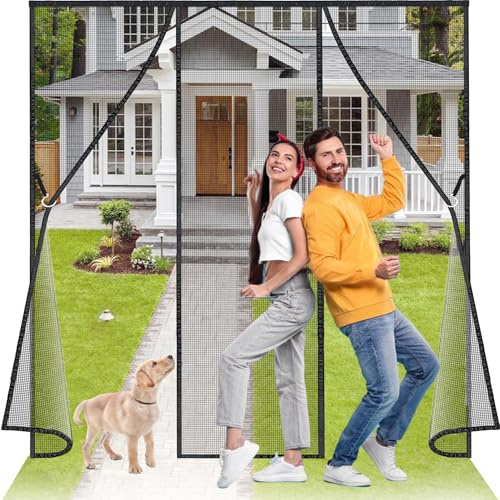 Luxvix Fliegengitter Tür Magnet Doppeltür, 260x225 cm Fliegengitter Tür Mit Magnetverschluss Ohne Bohren Magnetvorhang für Balkontür, Kellertür und Terrassentür Kinderleichte Klebemontage ‎Schwarz