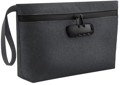 RHBTH Geruchsdichte Tasche mit Zahlenschloss, 32x19cm Sichere Wasserdichte Geldtasche Banktasche, Carbonfutter, große Anti Diebstahl Tasche, Strandsafe für ihre wertsachen, diebstahlsichere, Grau