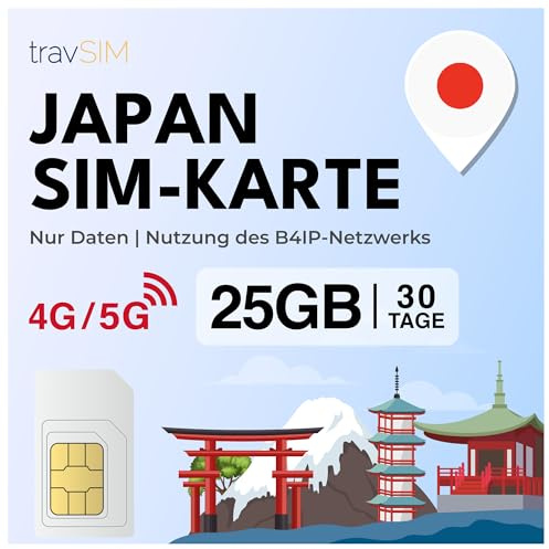 travSIM Japan SIM | 30 días – 25GB de Datos | Datos de Alta Velocidad 5G/4G | Tarjeta SIM Japón con Acceso Ilimitado a Google, Facebook, Whatsapp, Instagram y más