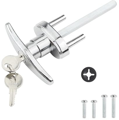 QZATTCAEN T-Handle Garage Door Lock with Cylinder - Includes 2 Keys & Black Spacers + Multi-Screw Kit, Fits 1-3/8 to 2 Thick Doors-1 Pack