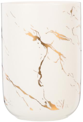 SOPOTUTU Vaso de Cerámica con Patrón de Mármol para Cepillos y Enjuague Bucal Portátil Resistente y Multipropósito para Uso Baño y Hotel Diseño Blanco Elegante y Fácil de Limpiar