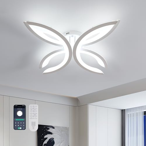 Goeco Plafoniera LED Soffitto Dimmerabile, 37W Lampada da Soffitto Moderna con Telecomando, Lampadario LED Forma di Fiore per Soggiorno, Camera da Letto, Cucina, Bianco, 6500K Bianco Freddo