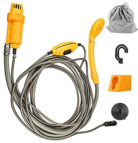 WOLFWILL Latest Camping Shower Portable Travel Shower Outdoor,5m DC Line Camping Shower Head Plug into 12V Car Adapter,Outdoor Shower with 2 Meters hose for Camping Hiking Bike Car Washing