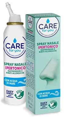CARE For you, Spray Nasale Ipertonico - Spray Nasale Raffreddore ed Allergie, Soluzione con Acqua di Mare, per Inalazione e Aerosol, Adatto ad Ogni Età, 125ml