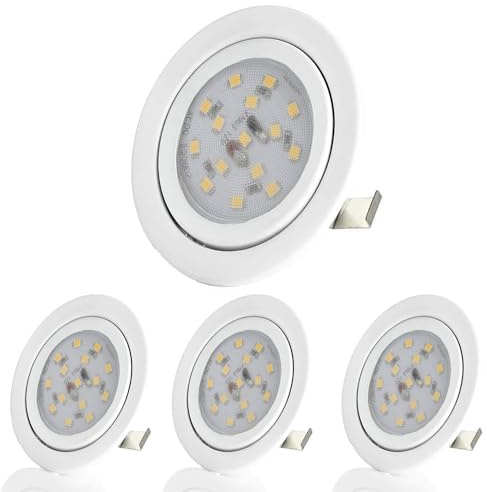 sweet led® 4er Pack Flaches Design LED G4 Möbel Einbaustrahler Ultra Flach | Einbauleuchten - Möbelleuchte | 230V | (4er Pack-Weiß Rahmen - Warmweiß)