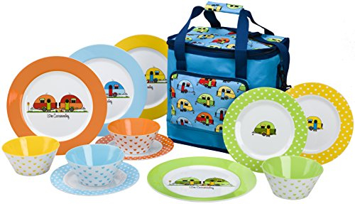 Flamefield LC0113 Love Caravanning 12 Piece Melamine Dining Set with Cooler Bag