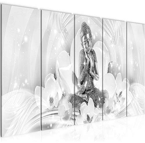 Runa Art Wandbild XXL Buddha Feng Shui Wohnzimmer Schlafzimmer 200 x 80 cm Schwarz Weiss 5 Teilig - Made in Germany - 016455c