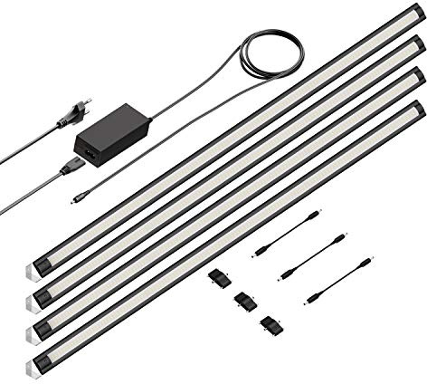 ledscom.de LED Unterbau-Leuchte SIRIS schwarz matt, Eckmontage, flach, 90cm, je 1044lm, weiß 4er Set