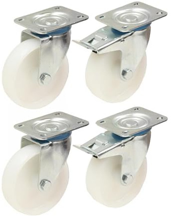 Parnells 125mm 5 Nylon Rollen Schwerlast Drehgelenk & Gebremste Lenkrollen Set 170kg Jede 4er Set