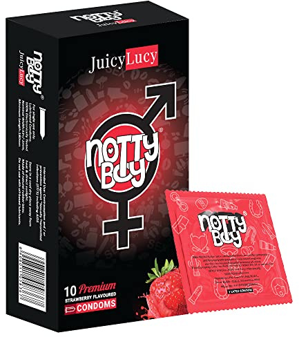 NOTTY BOY Ultra Thin Strawberry Flavoured Condoms – 10 Units | Natural Latex Condoms for Men