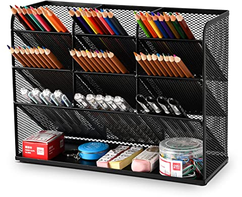 Marbrasse Netz-Schreibtisch-Organizer,Multifunktionaler Stiftehalter,Organizer Schreibtisch,Schreibtisch Organizer, Aufbewahrungs Regal für Schul und Heim Büro Bedarf (Schwarz)
