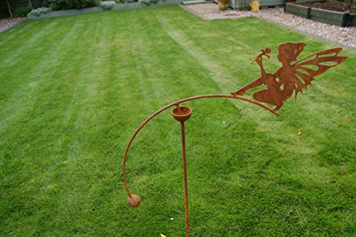 GAP GARDEN PRODUCTS - Solid Metal Rustic finish Garden Wind Spinner/Rocker with a Fairy design on a Single arm (Bare metal and will rust natuarally)