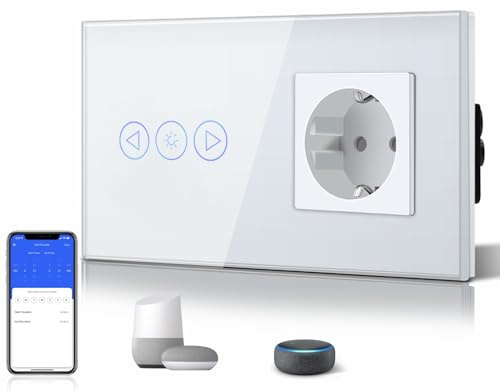 BSEED Normal Schuko Steckdose (Nicht-WiFi) mit 1 Fach WIFI Berühren Dimmer Wandschalter Wandleuchtensteckdosen Weiß Work mit Alexa/Tuya/Google Home/SAMRT LIFE(Neutralleiter erforderlich)
