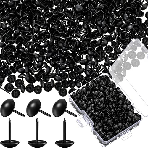 Outus 200 Pcs Black Upholstery Tacks 7/16 Inch Decorative Furniture Tacks Thumb Pins Upholstery Nails with Storage Box for Upholstered Furniture Cork Board DIY Project Home Decor 11 x 17 mm (Black)