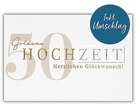 bsb Goldene Hochzeit Karte - liebevolle Geschenke zur goldenen Hochzeit mit Text-Motiv - Karte zur Goldhochzeit mit Umschlag - Hochzeitstag - Karte in 11,5 x 17,0 cm