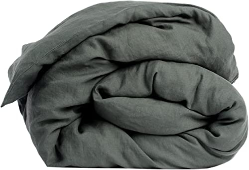 My Linen Home Bettdeckenbezug aus 100% Stonewashed Leinen in Dunkelgrün I Steppdeckenbezug I Maschinenwaschbar I Bettdeckenbezug mit Reißverschluss I Single Bettdecke 155x220 cm