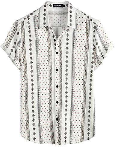 VATPAVE Herren Sommer Tropische Hemden Kurzarm Hawaii Hemden XL WeißBlack