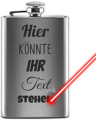 Flachmann aus Edelstahl mit Gravur selbst gestalten - mit Wunschtext gravieren - Geschenkidee für Freunde - Praktische Taschengröße, 100 ml