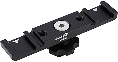 Doppelter Blitzschuh-Halter, Dual-Blitzschuh-Verlängerungsleiste, doppelter Kaltschuh-Adapter, Kabelschlitz-Bajonett-/1/4-Gewinde-Löcher für Mikrofon, Kamera, Reflektor-Panel, Teleprompte Monitor