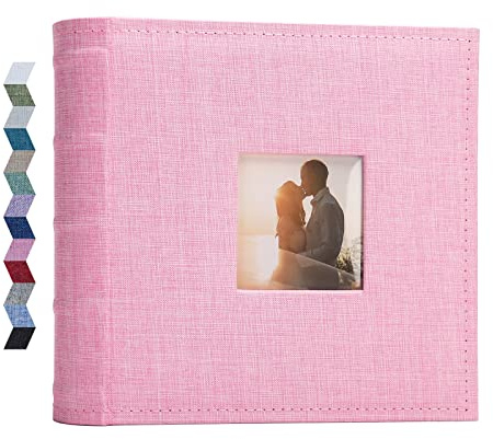 Vienrose Álbum de fotos 10x15 200 bolsillos Álbum de fotos con cubierta de lino para fotos horizontales boda niño familia Rosa-s