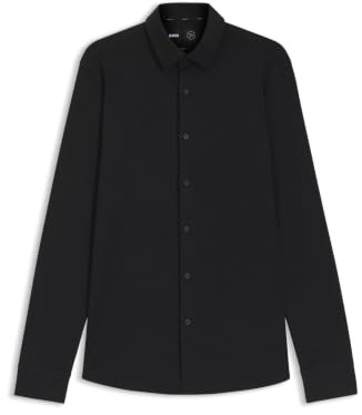 BOSS Mens P-HANK-s-kent-C1-222 Performance-Stretch Slim-fit Shirt in Cotton-Blend Jersey Black