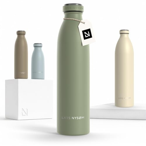 LARS NYSØM Edelstahl Trinkflasche 350ml, 500ml, 750ml, 1L, 1 5 liter | Thermosflasche Kohlensäure geeignet | Auslaufsichere Wasserflasche für Sport, Outdoor (Sage Green, 750ml)