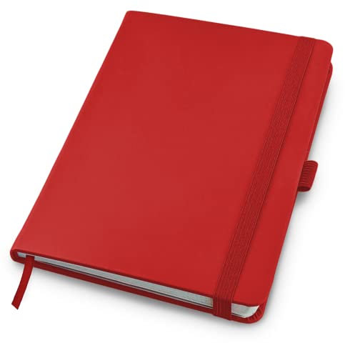 Netuno Notizbuch A5 kariert Rot 80 Blatt Schul-Heft mit Gummiband Innentasche Lesezeichen Notizheft Skizzenbuch Skizzenheft Tagebuch für Schule Business Büro Organizer Notebook with rubber band