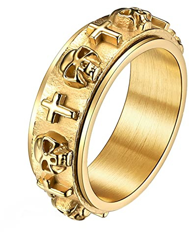 Flongo Herren Ring, Männer Ringe Silber Ton Totenkopf Schädel Retro Punk Biker Bandring Siegelring Daumenring Bequemlichkeit Passen Herren-Accessoires