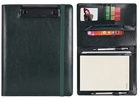 Wonderpool Portapapeles de Cuero PU Para Bloc de Notas Soportes Para Formularios Planificador de Entrevistas Reuniones Escritura Carpeta de Documentos Soporte Documentos Para Oficina (Verde, A5)