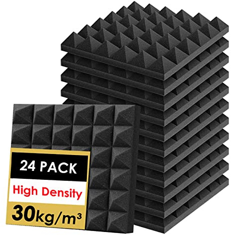 FONESO Akustikplatten, hochdichte, schalldichte Schaumstoffplatten für Wände, schallabsorbierende Paneele, Akustikschaumstoffplatten, feuerbeständig für Studioaufnahmen, 5,1 x 30,5 x 30,5 cm, 24
