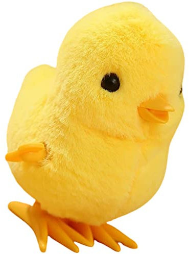 Toyvian Wind Up Jumping Chick - Fuzzy Yellow Chicken, Easter Simulation Toy