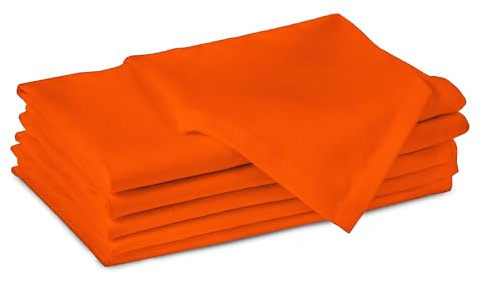 Encasa XO servetter i orange tyg, set med 6, 43 x 43 cm | Enfärgade middagsservetter i bomull | tvättbara och återanvändbara bröllopsservetter för semestermiddagar, fest och vardagsbordsdekor