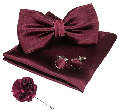 JEMYGINS Herren Fliege Satin Fliege und Einstecktuch mit Manschettenknöpfe Sets
