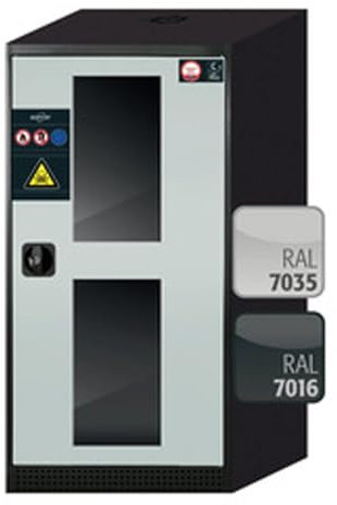 Asecos CS-Classic-G Chemikalienschrank mit Flügeltür, Festem Glasausschnitt Türanschlag Rechts und ZylinderschlossAnthrazitgrau/Lichtgrau, 545mm Breite, 520mm Tiefe, 1105mm Höhe